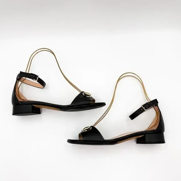 Gucci Horsebit Black Leather Sandals Low Heel Size 37.5, 7.5 - Picture 6 of 15